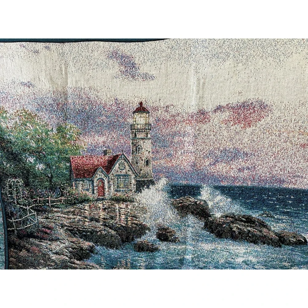 Thomas Kinkade Painter of Light Lighthouse Tapestry Throw Blanket Made in USA